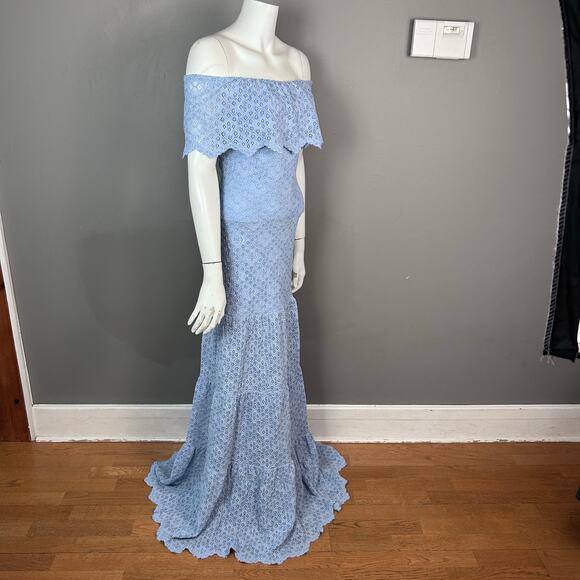 NightCap Clothing Dress Small Lace Cottagecore Off The Shoulder Blue DRAMATIC - Picture 3 of 11